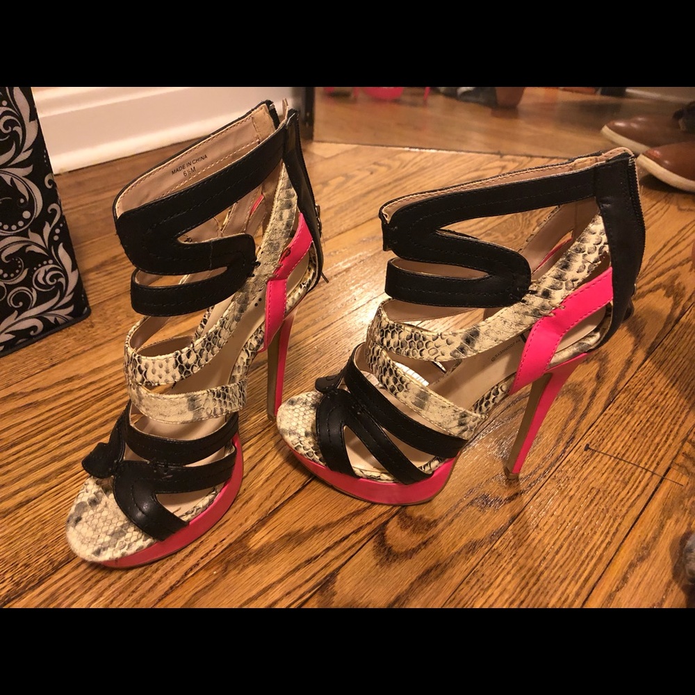 Pink and black heels
